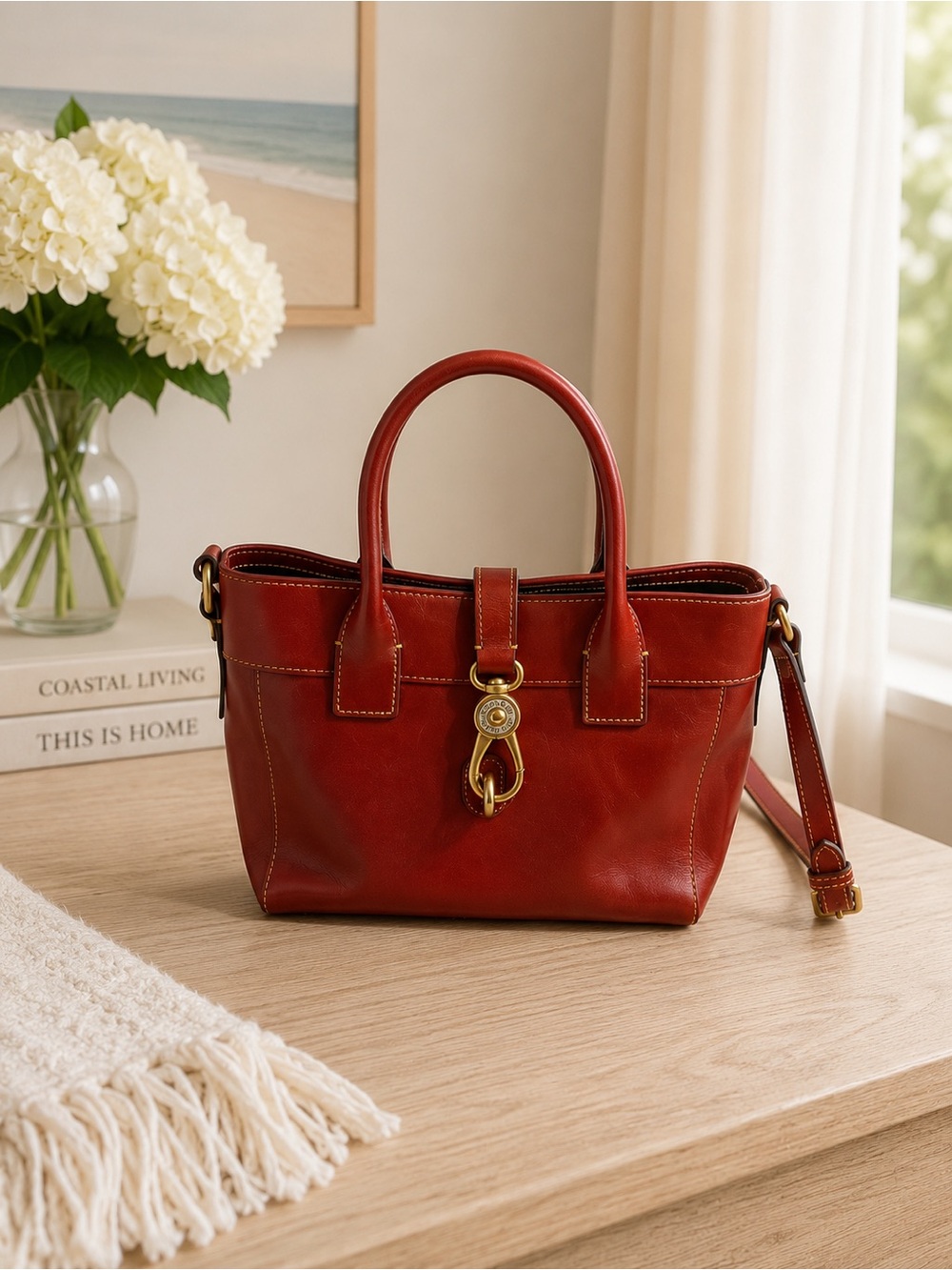 Dooney & Bourke Florentine Amelia Satchel Red Italian Leather EUC